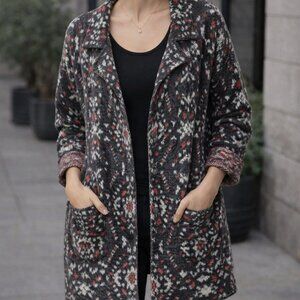 Free People size M Aztec Geo Print Long Cozy Jacket, Wool and Alpaca blend